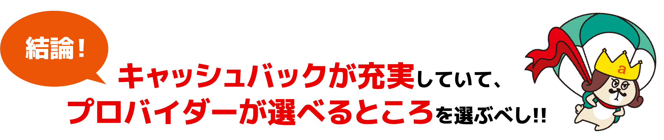 結論! キャッシュバックが充実していて、プロバイダーが選べるところを選ぶべし!!